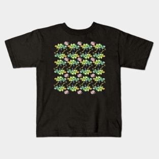 Green Flowering Leaves Pattern Kids T-Shirt